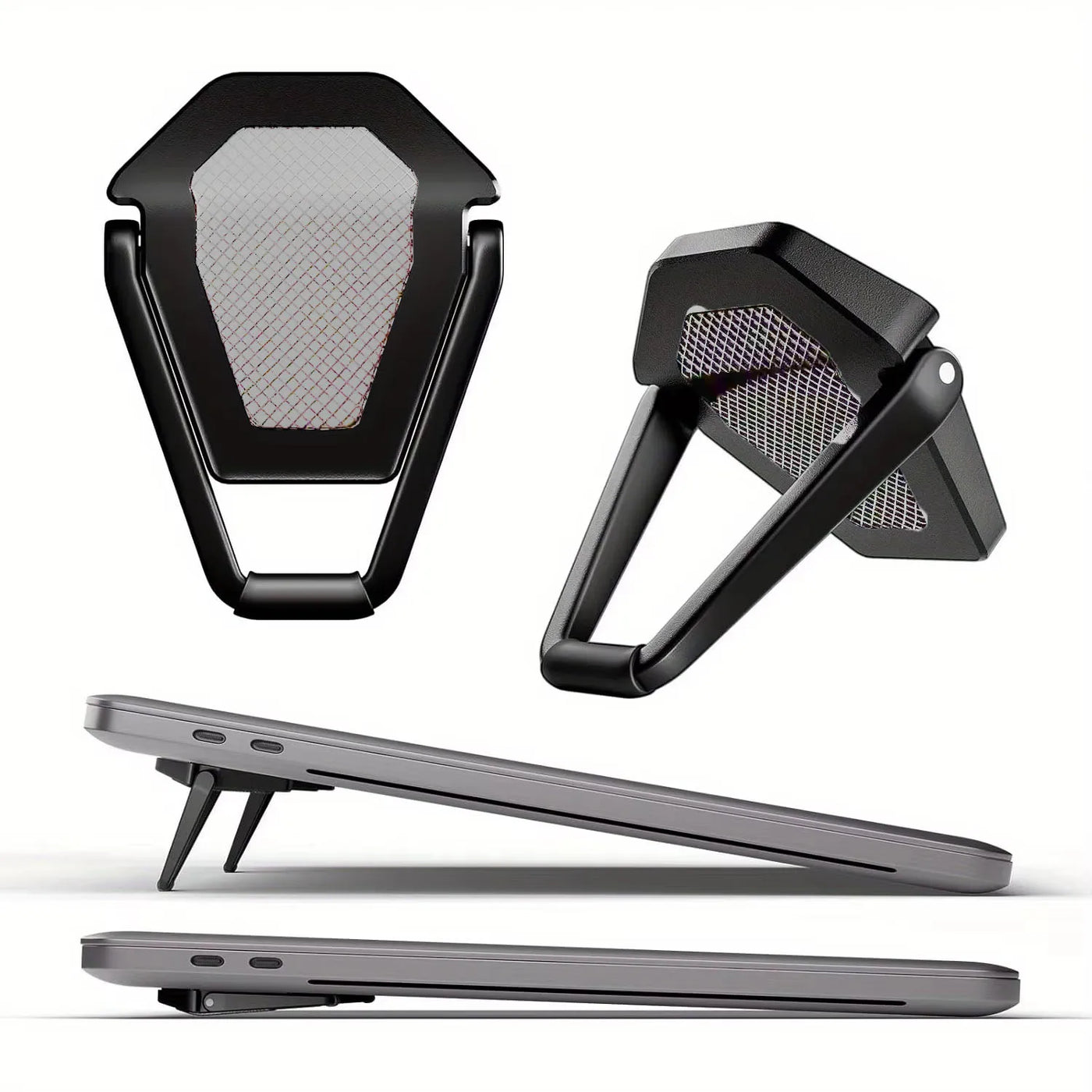 Mini invisible laptop stand attached to the underside of a laptop