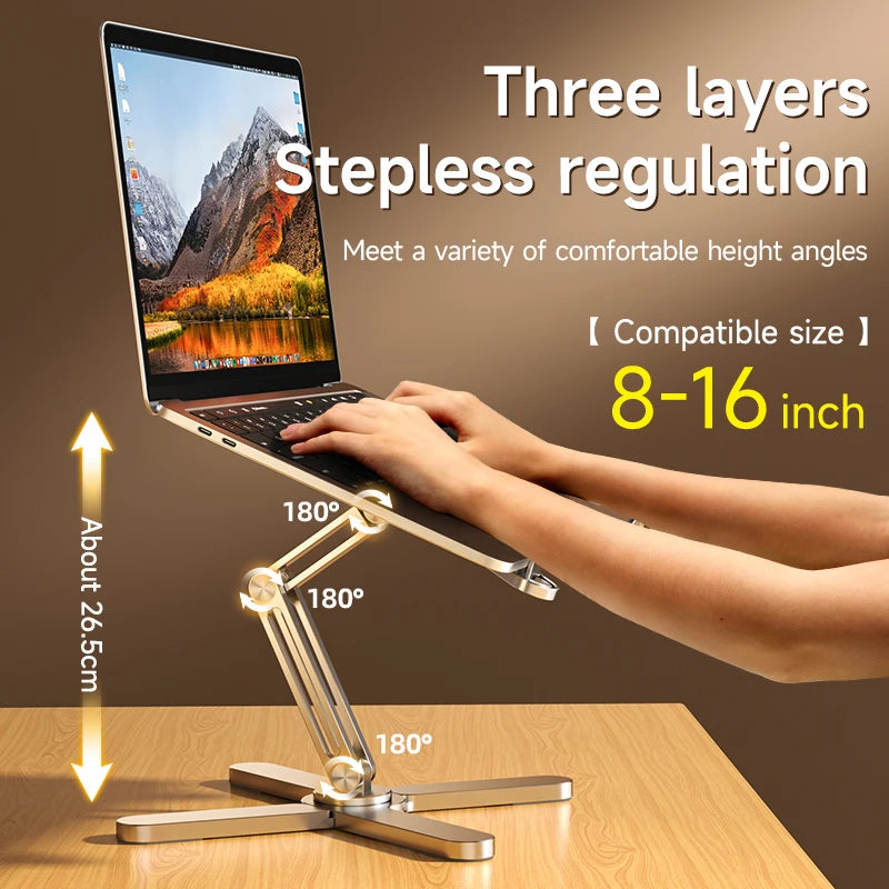 Rotation and angle adjustment of the foldable laptop stand
