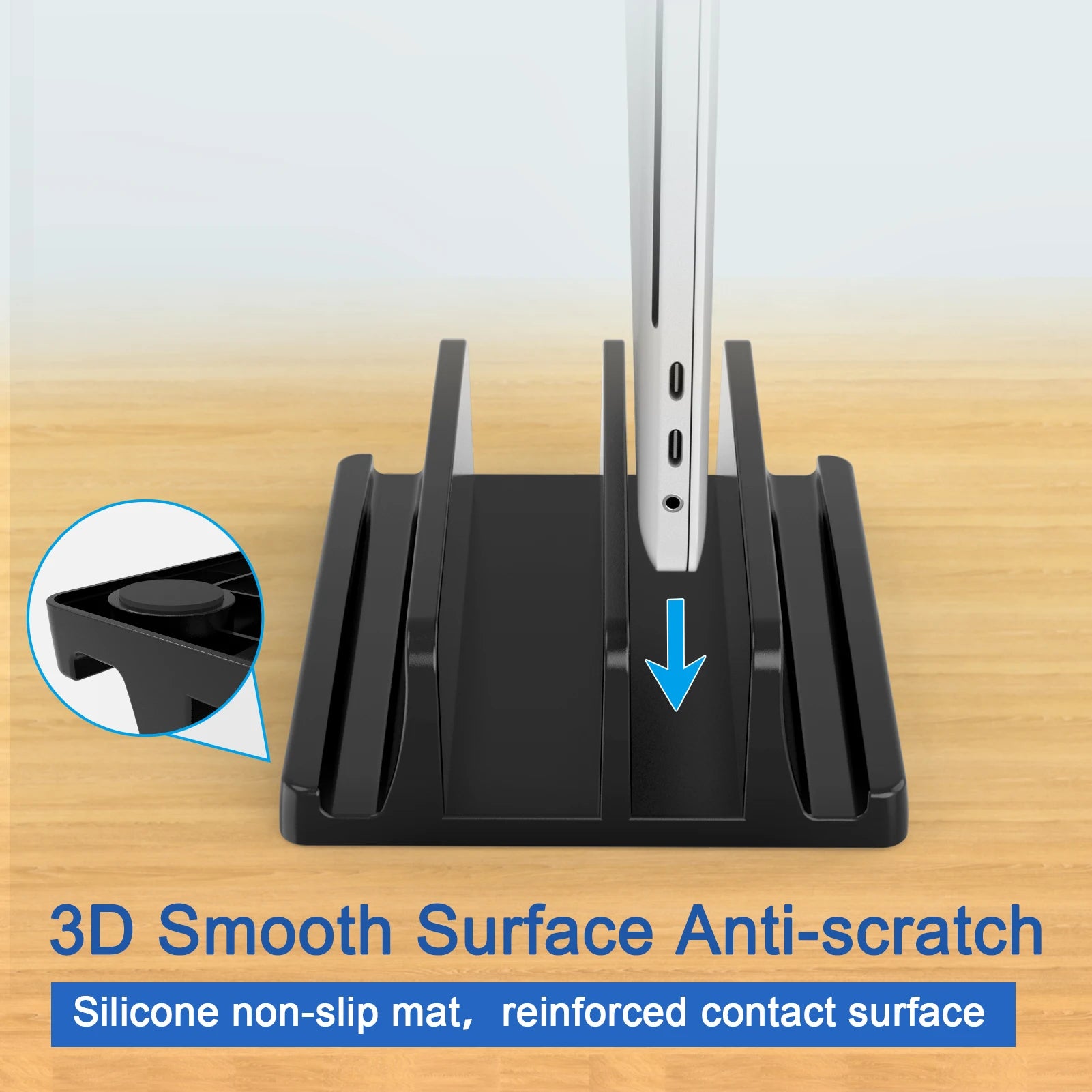 Adjustable slot width accommodating different laptop thicknesses